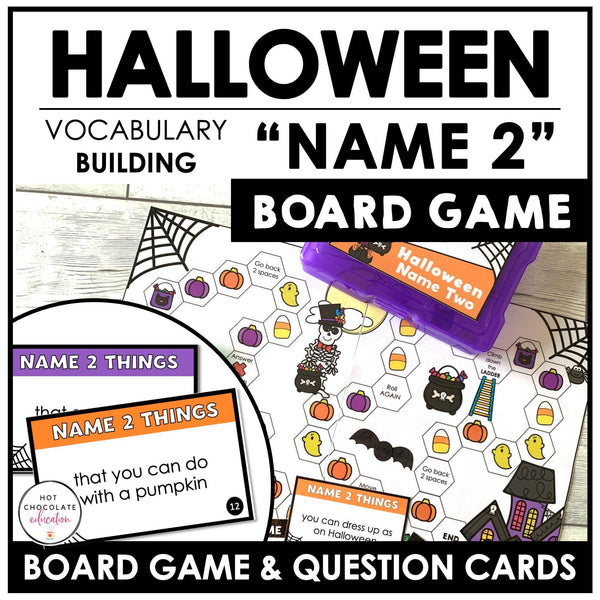 Halloween Board Game : Name 2 Things - Vocabulary Building Activity - Hot Chocolate Teachables