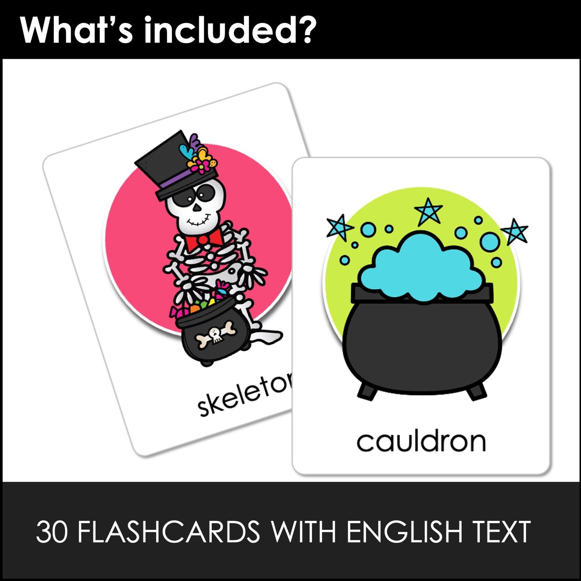 Halloween Flashcards ESL Vocabulary Flash cards for Kids -Editable Text - Hot Chocolate Teachables