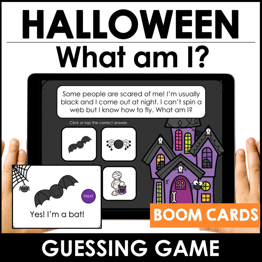 Halloween Guessing Game BOOM CARDS Vocabulary Digital Task Cards - Hot Chocolate Teachables