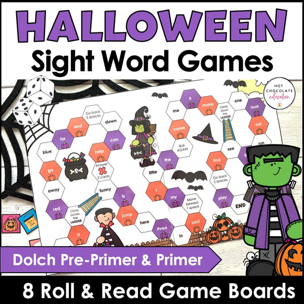 Halloween Sight Word Game Boards : Dolch Pre-Primer & Primer List - Hot Chocolate Teachables