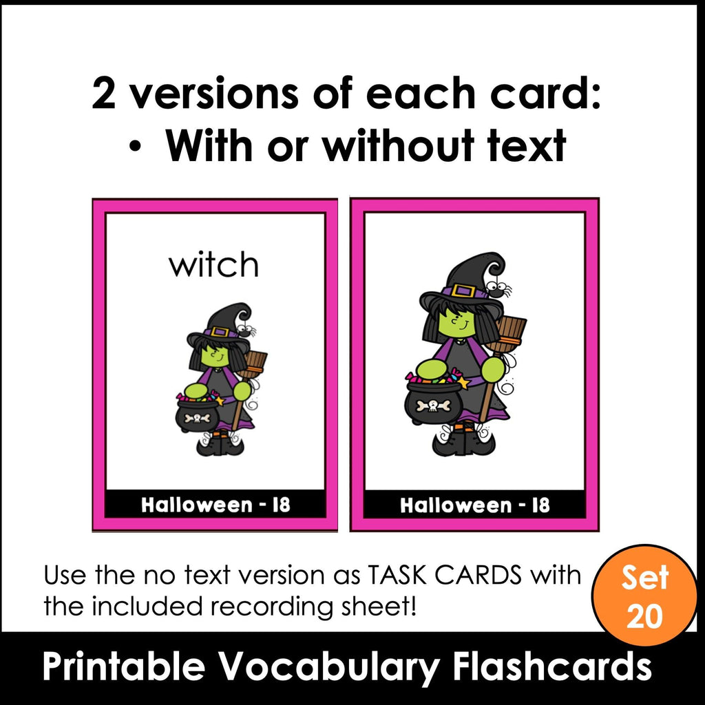 Halloween Vocabulary Flashcards : ESL Activity Cards - Flash Cards - Hot Chocolate Teachables