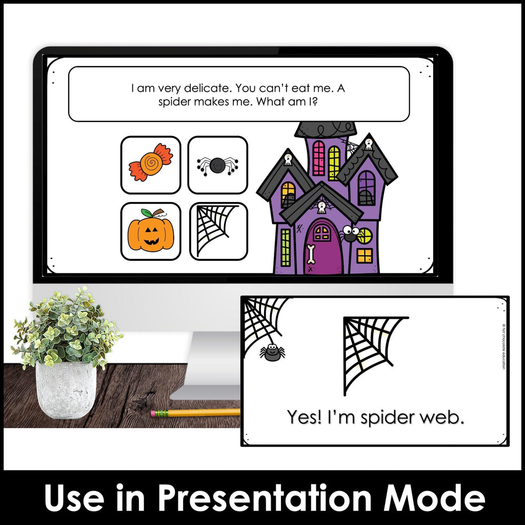 Halloween Vocabulary Guessing Game: What am I? for Google Slides™ - Hot Chocolate Teachables