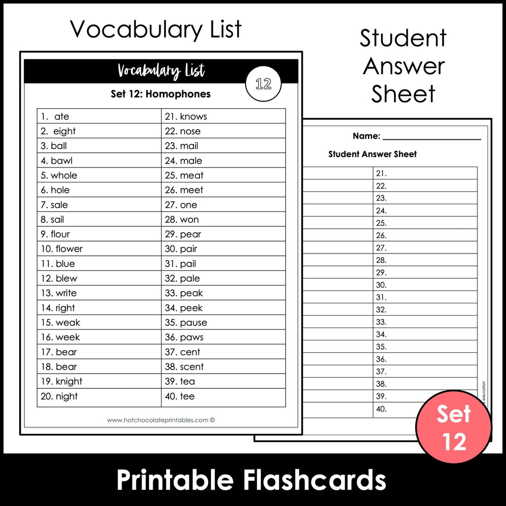 Homophone Identification Flashcards : ESL Vocabulary Task Cards - Flash Cards - Hot Chocolate Teachables