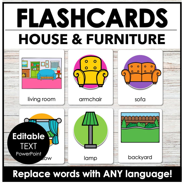 House & Furniture Vocabulary Flashcards for ESL - Kitchen, Bath, Bedroom, Garden - Hot Chocolate Teachables