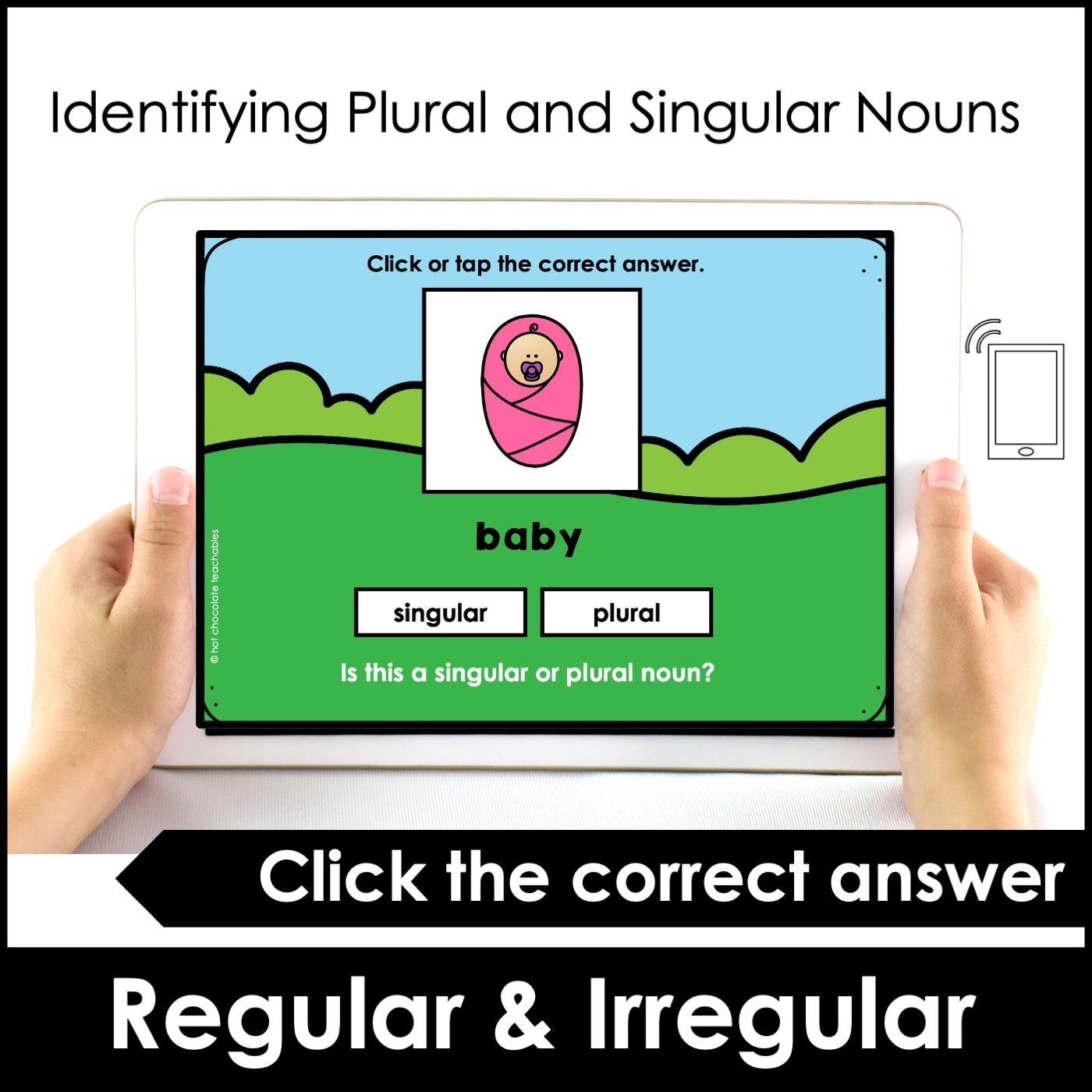 Identifying Nouns - Is it PLURAL or SINGULAR? Digital Boom Cards™ - Hot Chocolate Teachables