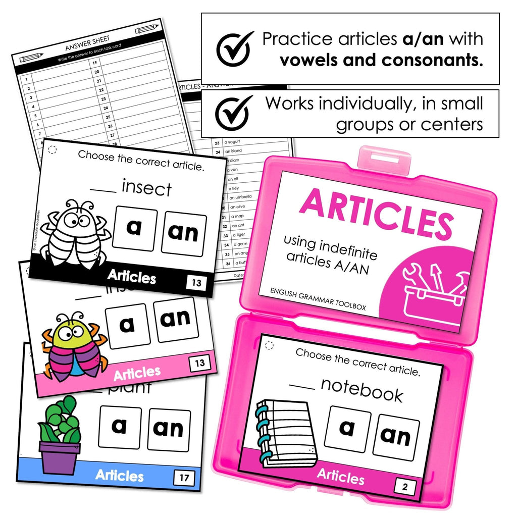 Indefinite Articles A or AN - Task Cards - ESL GRAMMAR TOOLBOX - Hot Chocolate Teachables