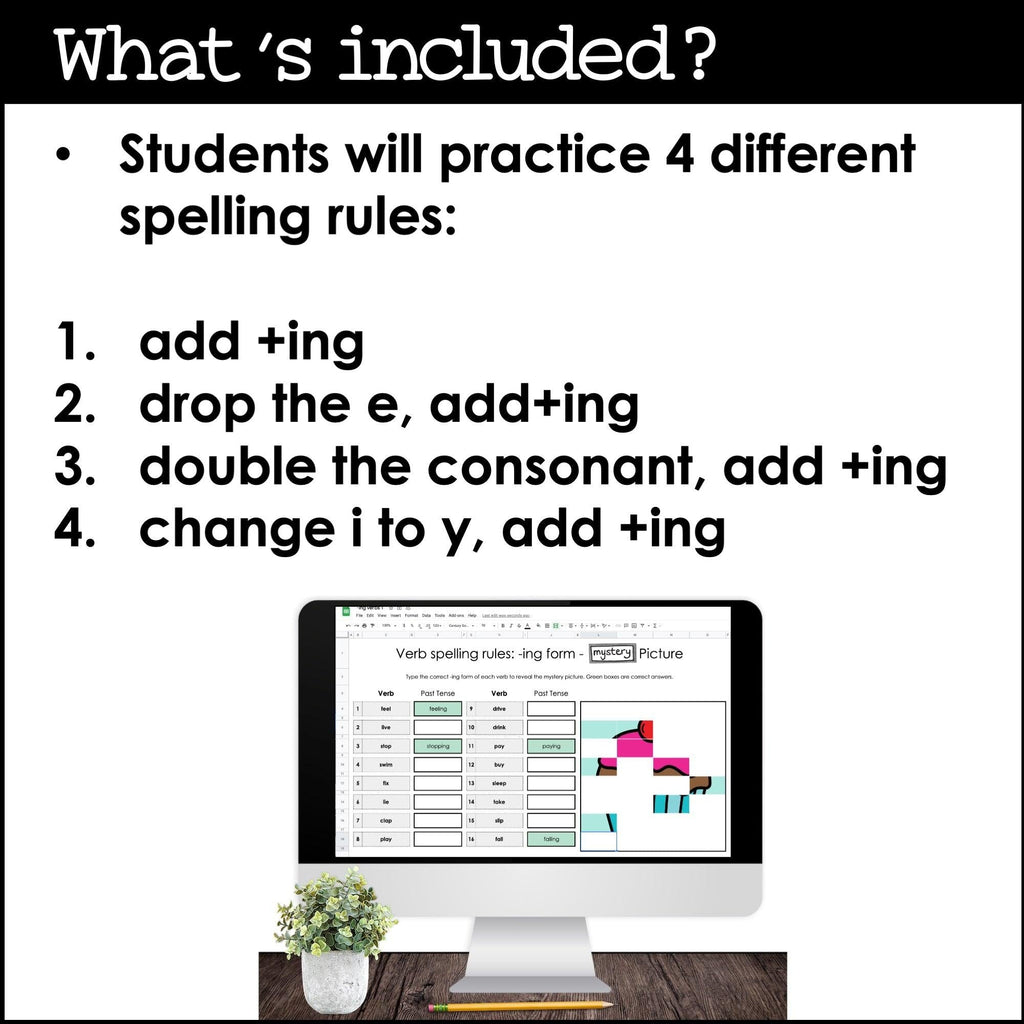 Inflectional endings: Adding -ing to Verbs | Digital Mystery Picture Puzzle - Hot Chocolate Teachables