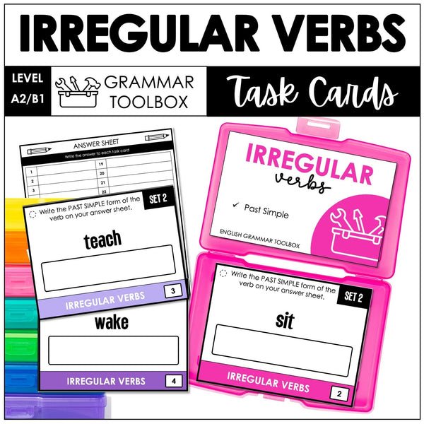 Irregular Past Tense Verb Task Cards | Spelling Practice: Present to Past Simple - Hot Chocolate Teachables