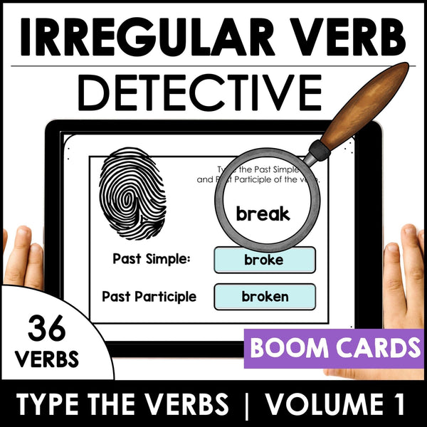 Irregular Verb Detective BOOM CARDS™: Past Tense and Past Participle - Hot Chocolate Teachables