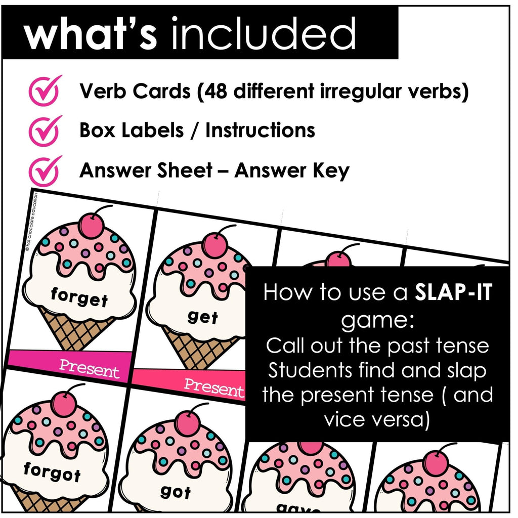 Irregular Verb Game - SLAP IT - Past Simple Grammar Game Box - Hot Chocolate Teachables