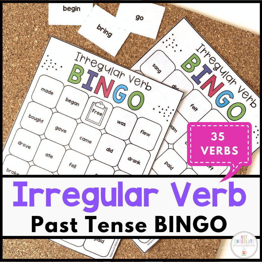 Irregular Verbs Bingo Game | Past Tense Verb Activity - Hot Chocolate Teachables