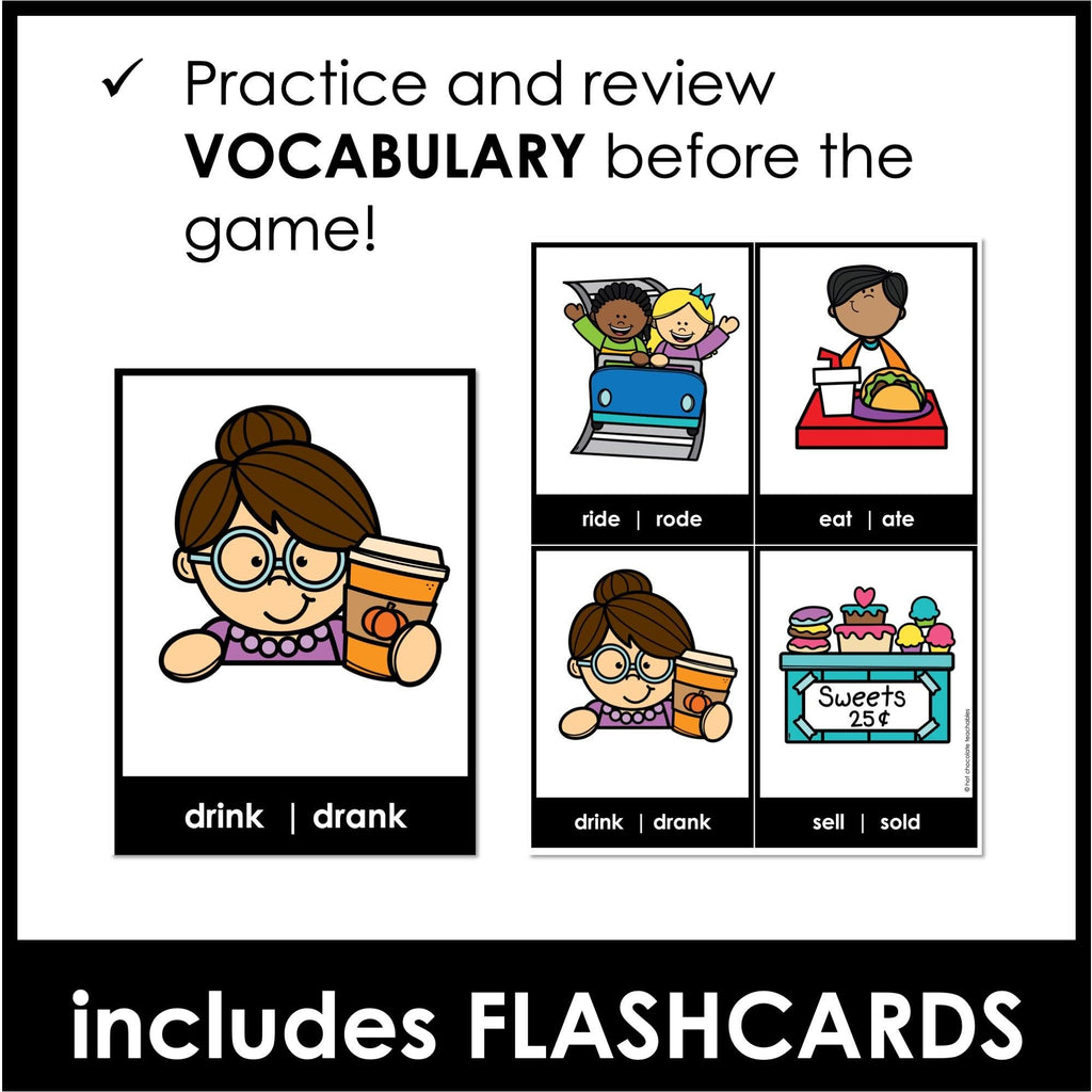 Irregular Verbs Bingo Game | Past Tense Verb Activity & Flashcards - Hot Chocolate Teachables