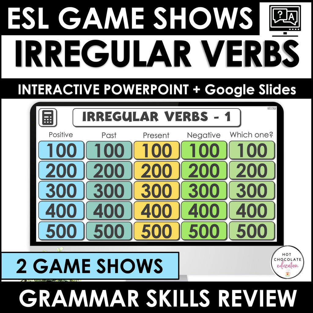 Irregular Verbs - Past Tense Review | Interactive Game Show PowerPoint + Google - Hot Chocolate Teachables