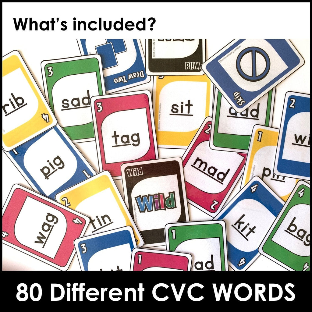 Literacy Card Game for CVC short vowels a-e-i-o-u – Hot Chocolate