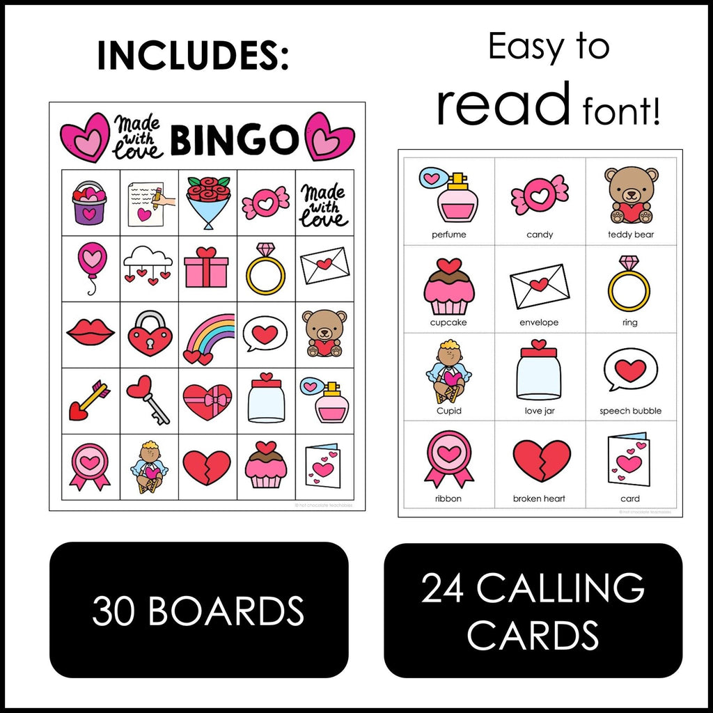 valentine-s-day-bingo-game-vocabulary-building-bingo-cards-hot-chocolate-teachables for 24 Valentine Bingo Cards Free Printable Valentine's Day Bingo Game - Vocabulary Building Bingo Cards – Hot Chocolate Teachables for 24 Valentine Bingo Cards Free Printable