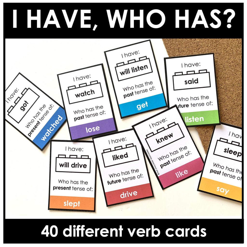 Mixed Verb Tenses - I have, Who has? Card Game - Present, Past, Future Simple - Hot Chocolate Teachables
