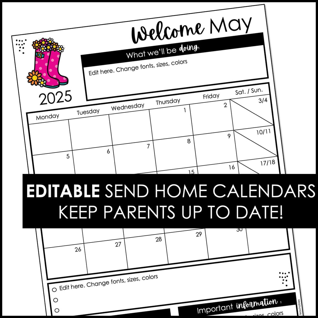 Monthly Calendar & Newsletter Parent Communication Bundle - Editable with yearly updates - Hot Chocolate Teachables