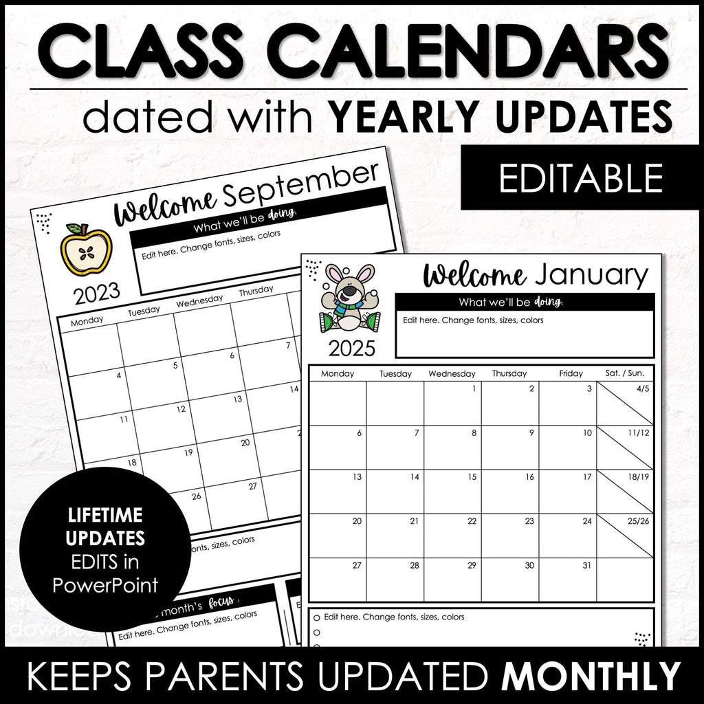 Monthly Calendar Template Pages - Editable in PowerPoint (with Yearly Updates) - Hot Chocolate Teachables