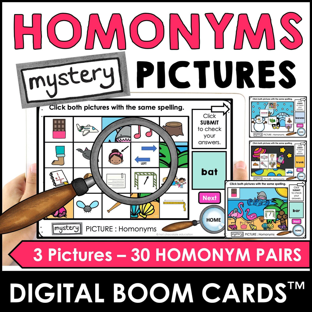 Multiple Meaning Words - HOMONYMS - Boom Cards™ Digital Mystery Picture - Hot Chocolate Teachables