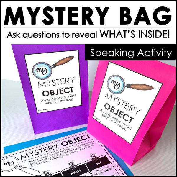 Mystery Bag | Object Guessing Game | Asking and Answering WH Questions - Hot Chocolate Teachables