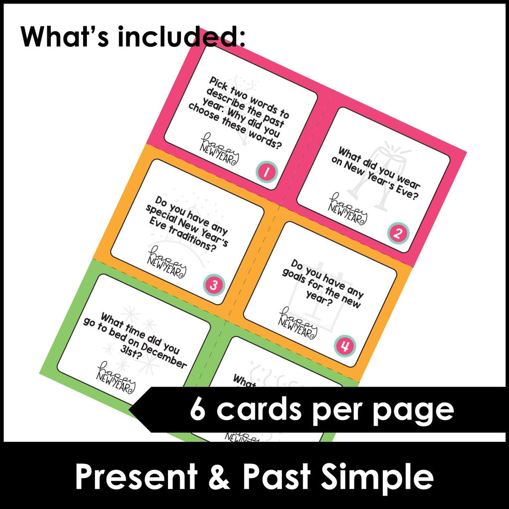 New Year Conversation Questions : Simple Present & Simple Past - Hot Chocolate Teachables