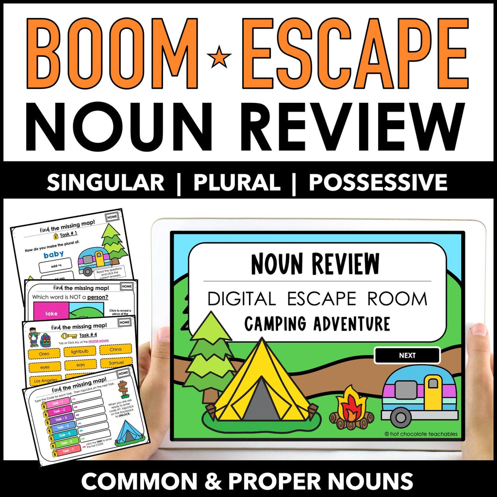 Noun Review Escape Activity Boom Cards™- Plural, Possessive, Common & Proper - Hot Chocolate Teachables