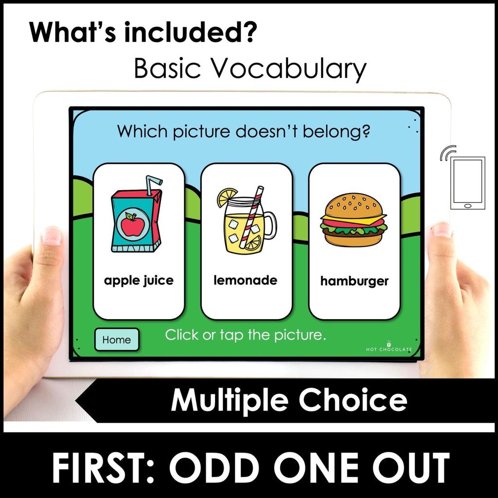 ODD ONE OUT | Which picture doesn't belong? Vocabulary BOOM CARDS™ - Hot Chocolate Teachables