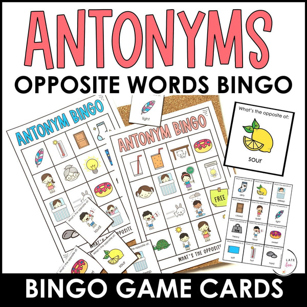 Opposite Words Printable Bingo Game - Antonyms - Hot Chocolate Teachables