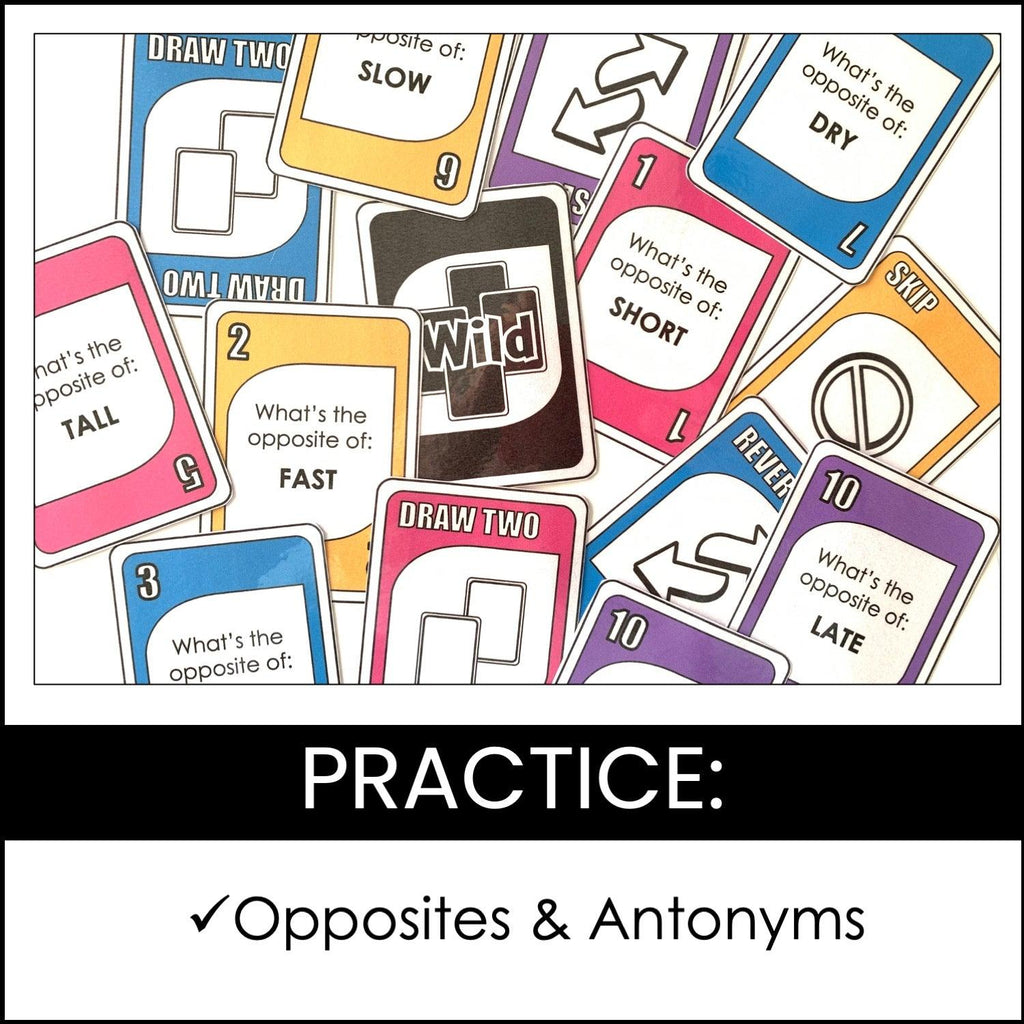 Opposites: Vocabulary UNO Inspired Card Game - Antonyms - Hot Chocolate Teachables