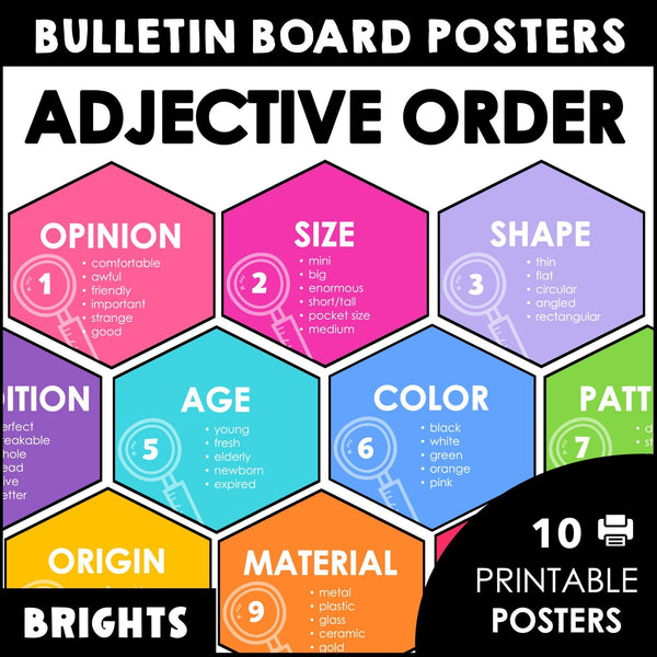 Order of Adjectives Posters | Printable Bulletin Board for Ordering Adjectives - Hot Chocolate Teachables