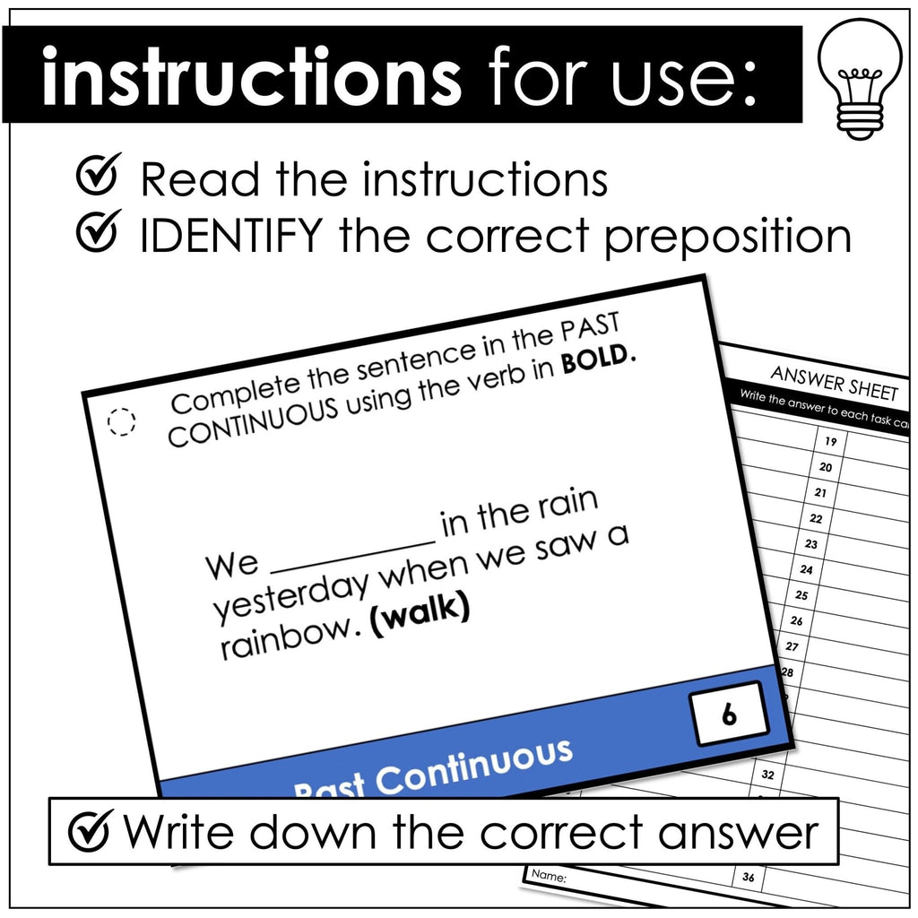 Past Continuous Verb Tense Grammar Task Cards for ESL - Past Actions - Hot Chocolate Teachables