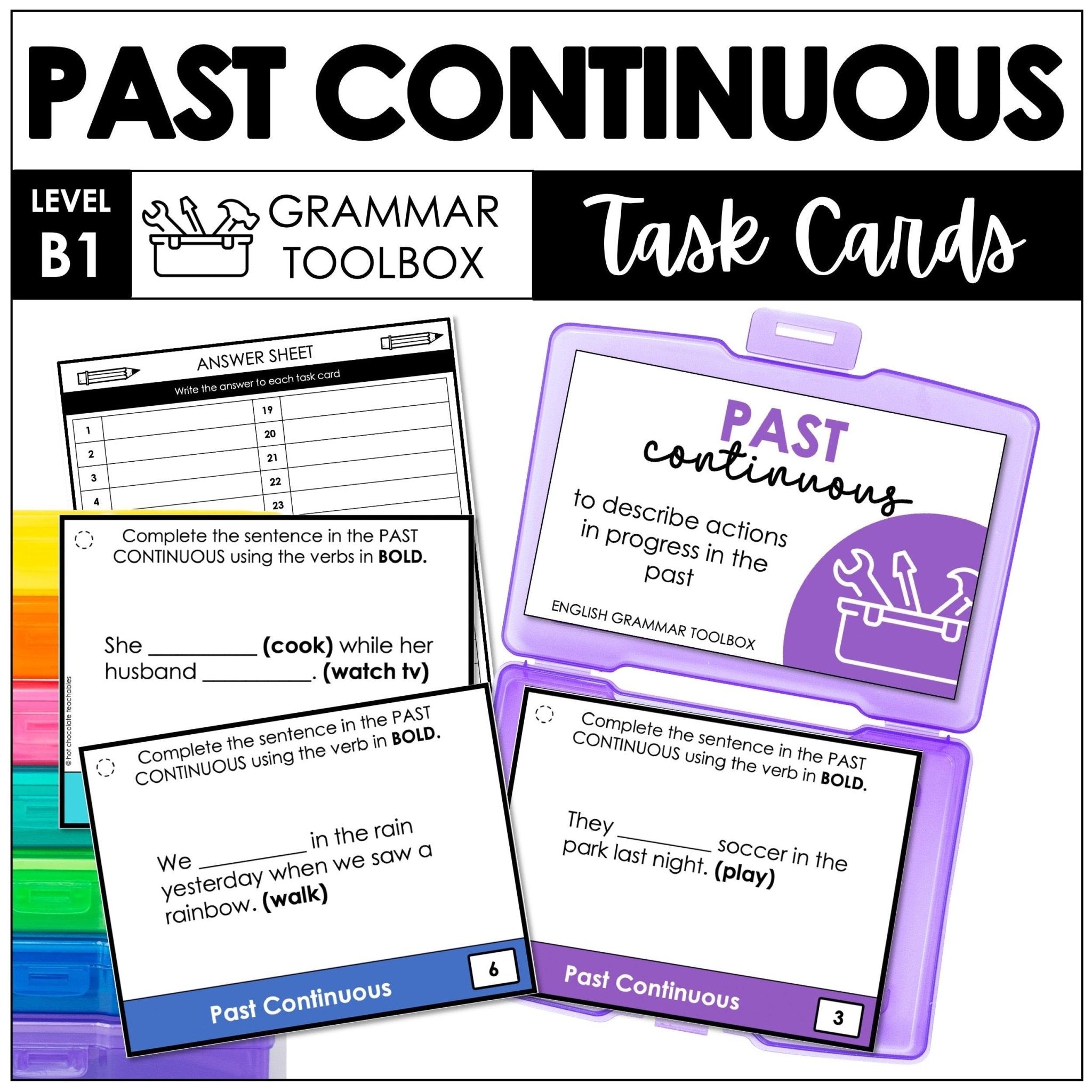 ESL Grammar Task Cards: Past Continuous Verbs - Past Actions