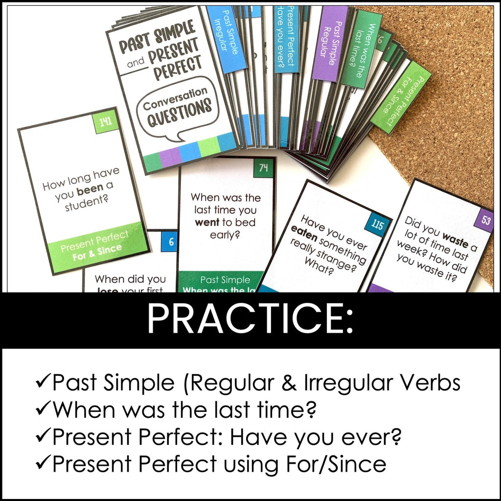 Past Simple & Present Perfect Conversation Question Cards - Hot Chocolate Teachables