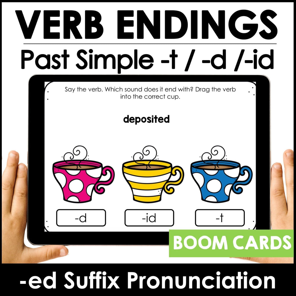 Past Simple Verb Ending Sound BOOM CARDS™: -t-/d-/id - Hot Chocolate Teachables