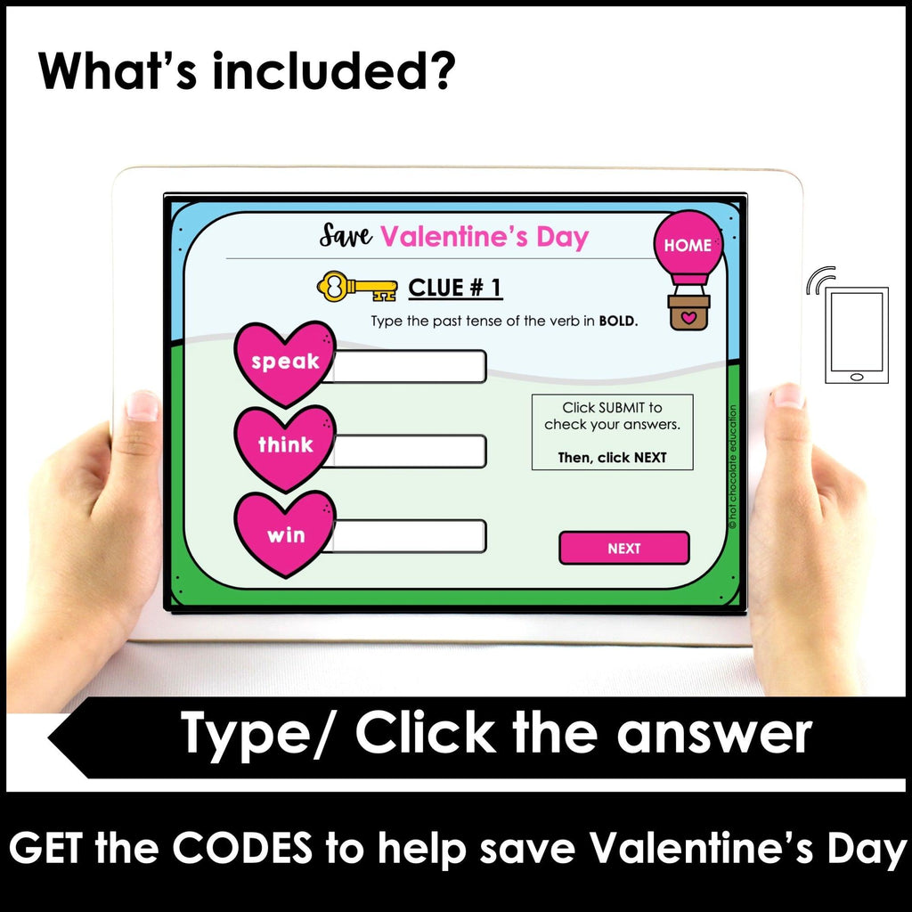 Past Tense Irregular Verb BOOM CARDS – Valentine's Day Escape Room - Hot Chocolate Teachables