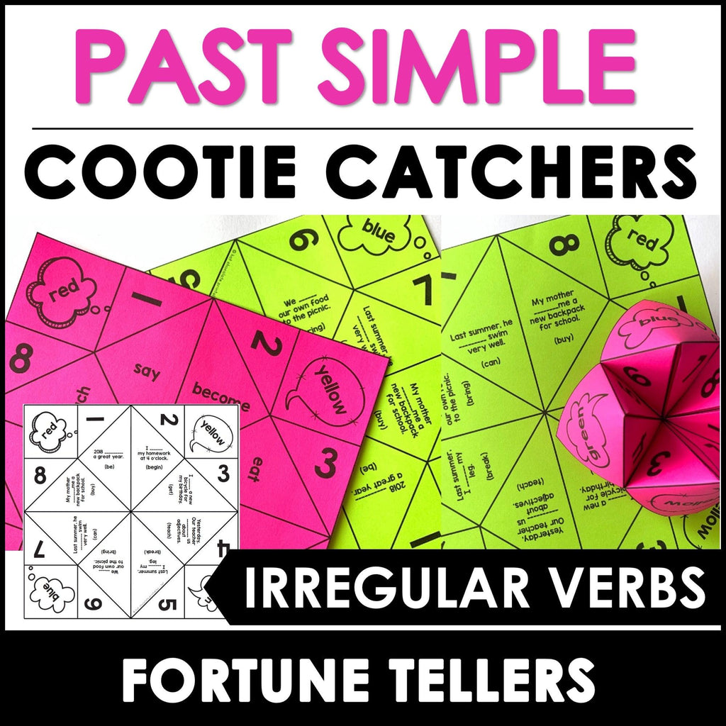 Past Tense Irregular Verbs Activity : Cootie Catcher - Fortune Tellers - Hot Chocolate Teachables