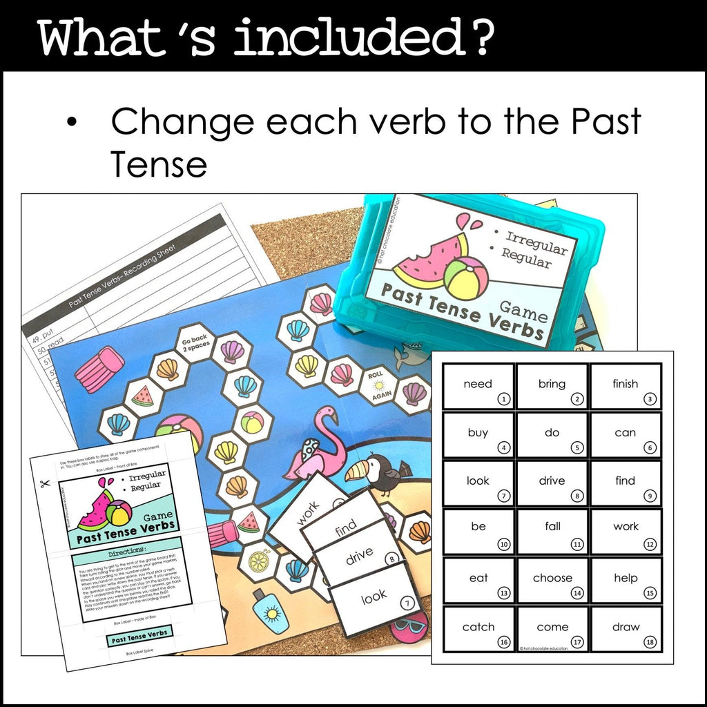 Past Tense Verbs Board Game - Changing Regular and Irregular Verbs - Hot Chocolate Teachables