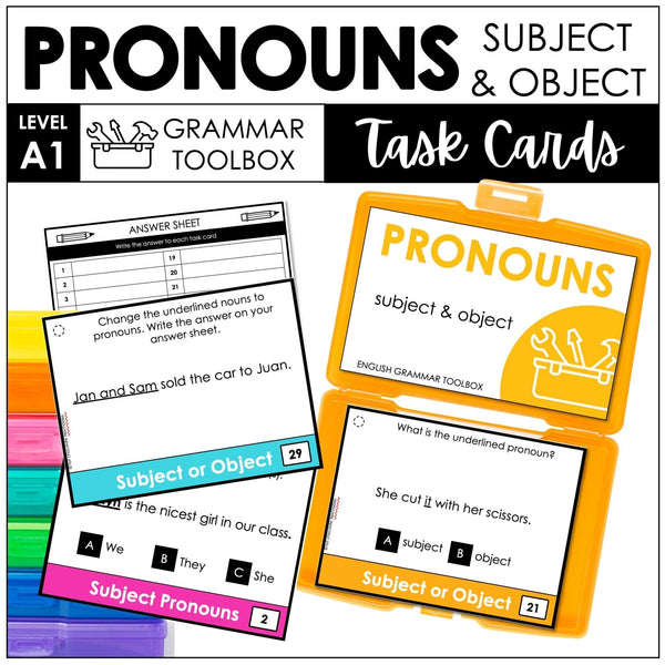 Personal Subject and Object Pronoun Task Cards ESL GRAMMAR TOOLBOX - Hot Chocolate Teachables