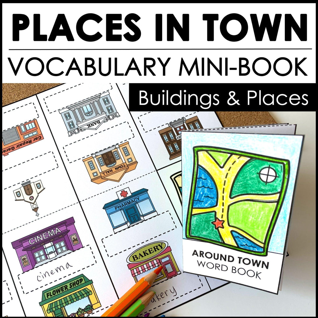 Places & Buildings in a Town or City Vocabulary Building Mini-Book - Hot Chocolate Teachables