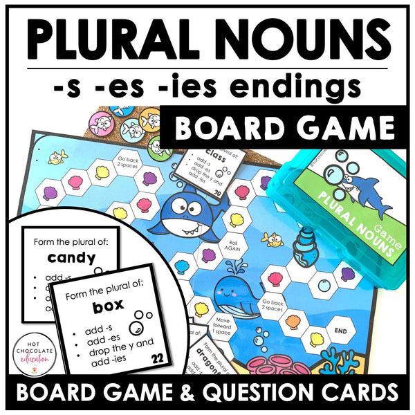 Plural Noun Spelling Rules - Board Game for Regular Endings s- -es -ies - Hot Chocolate Teachables