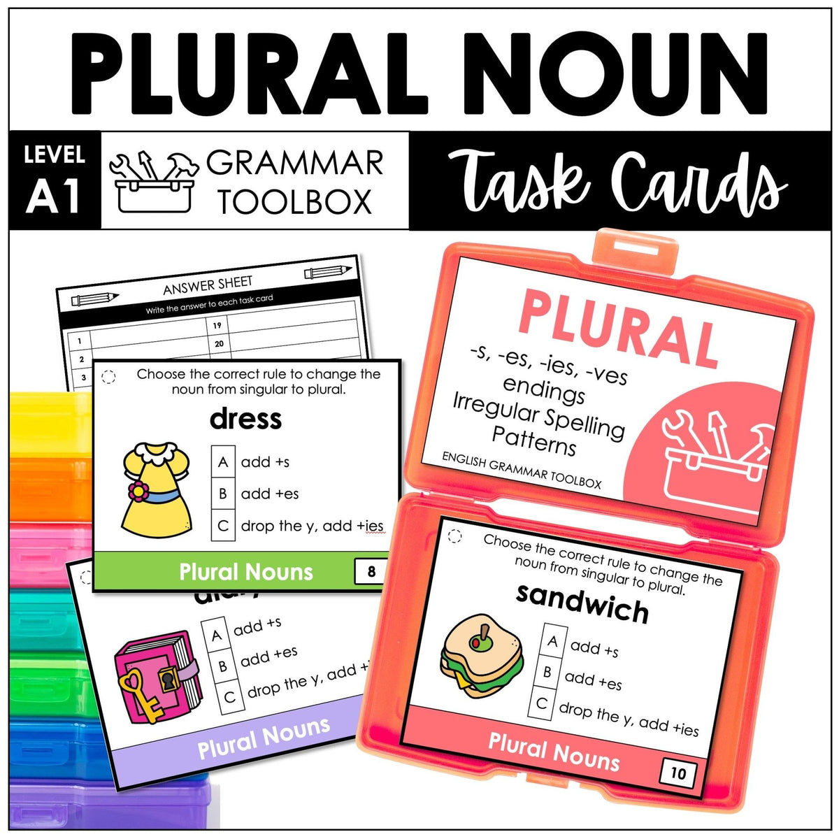 Plural Noun Spelling Rules Task Cards - Add +s +es +ies +ves – Hot Chocolate Teachables for Free Printable Noun Picture Cards
