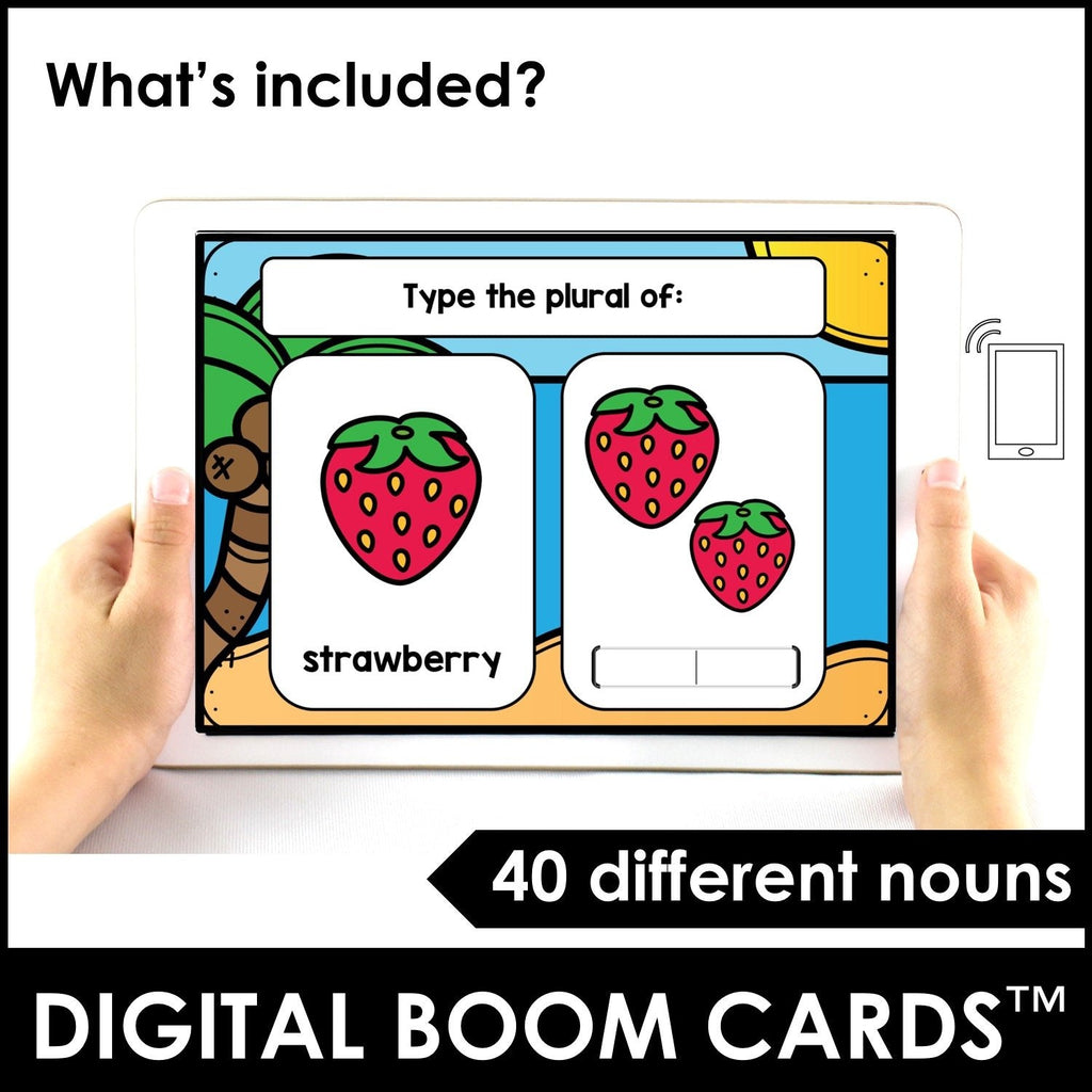Plural Noun Suffix BOOM CARDS™ - for Regular nouns -s, -es, -ies endings - Hot Chocolate Teachables