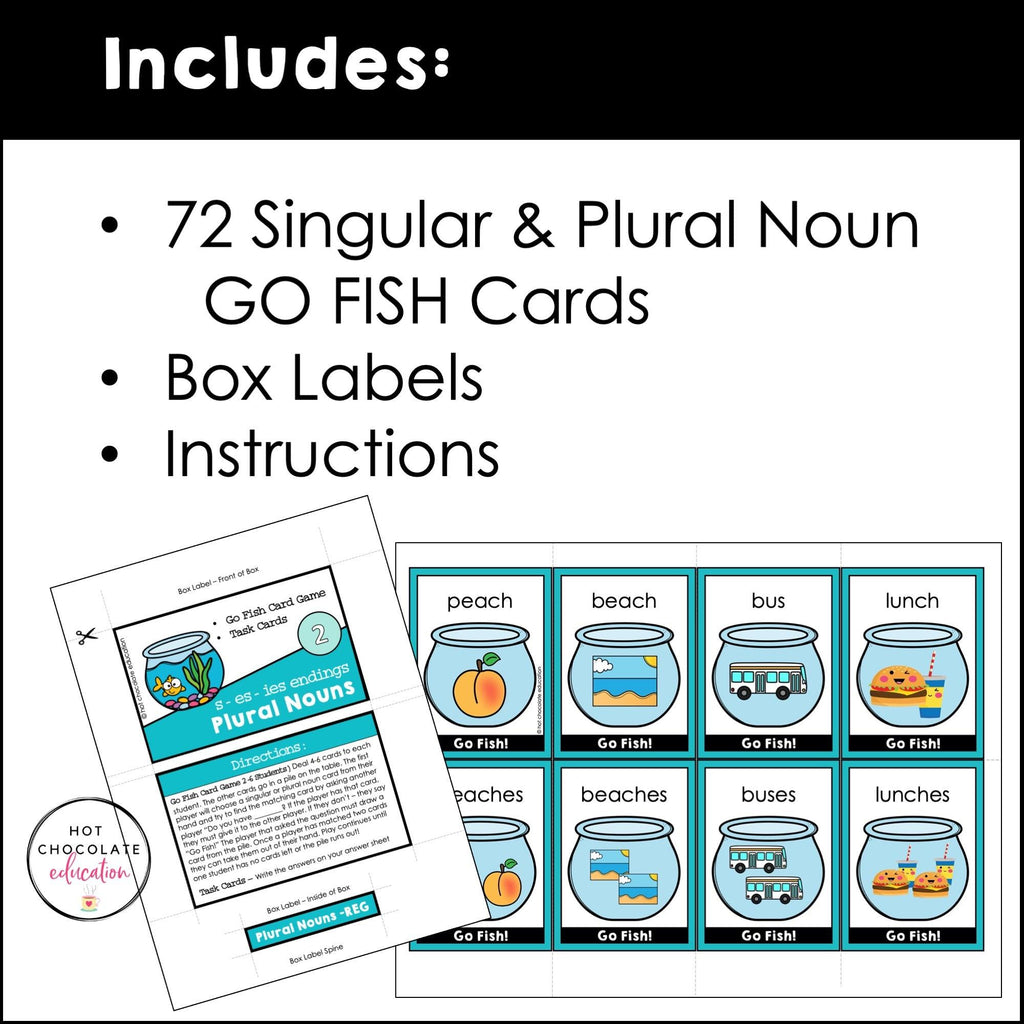 Plural Nouns Grammar Game & Task Cards for ELL EFL ESL : Regular Plural Nouns - Hot Chocolate Teachables
