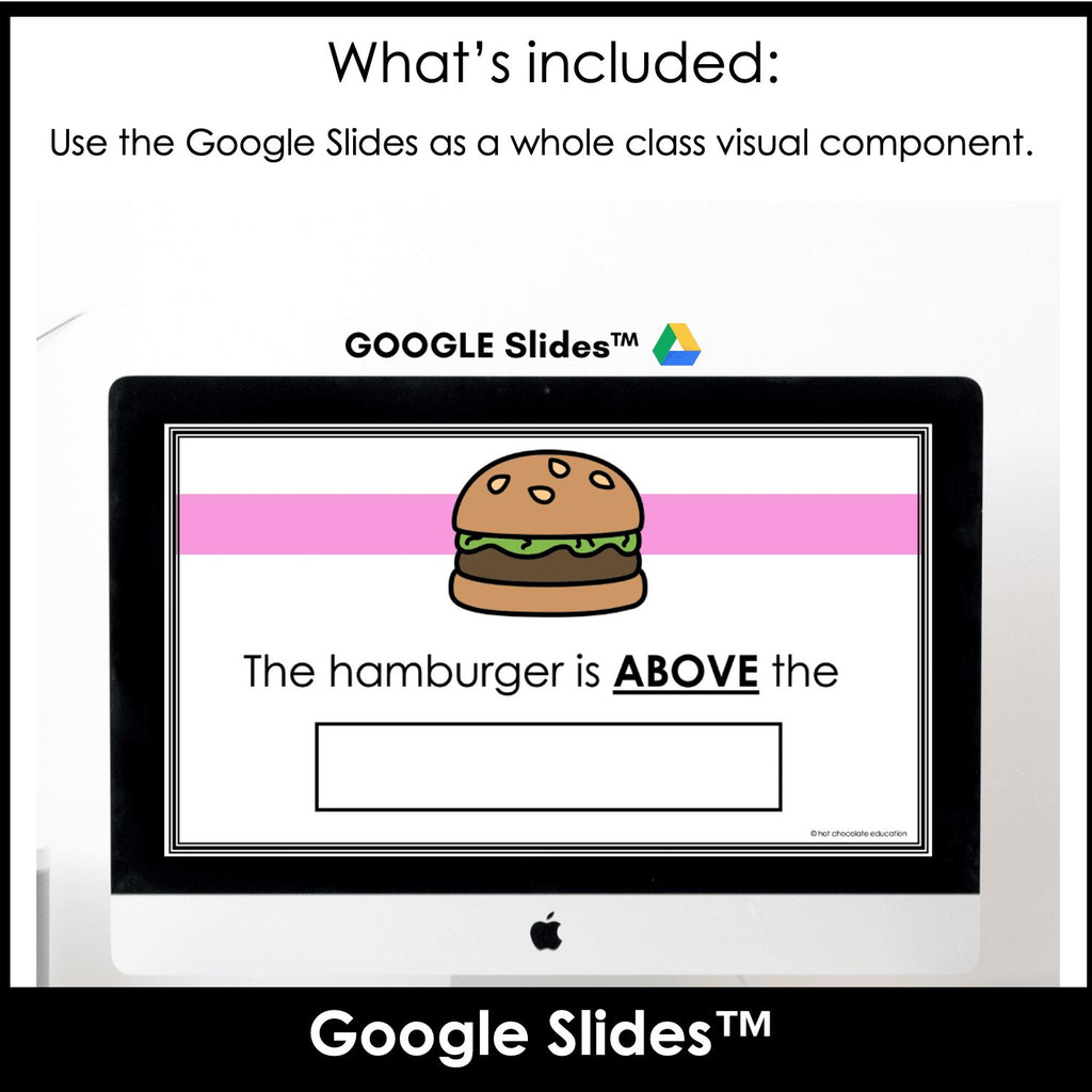 Prepositions of Place - Activity Cards & Google Slides™ (Food theme) - Hot Chocolate Teachables