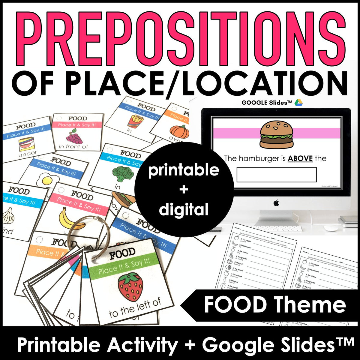 Food-themed Activity Cards & - Prepositions of Place