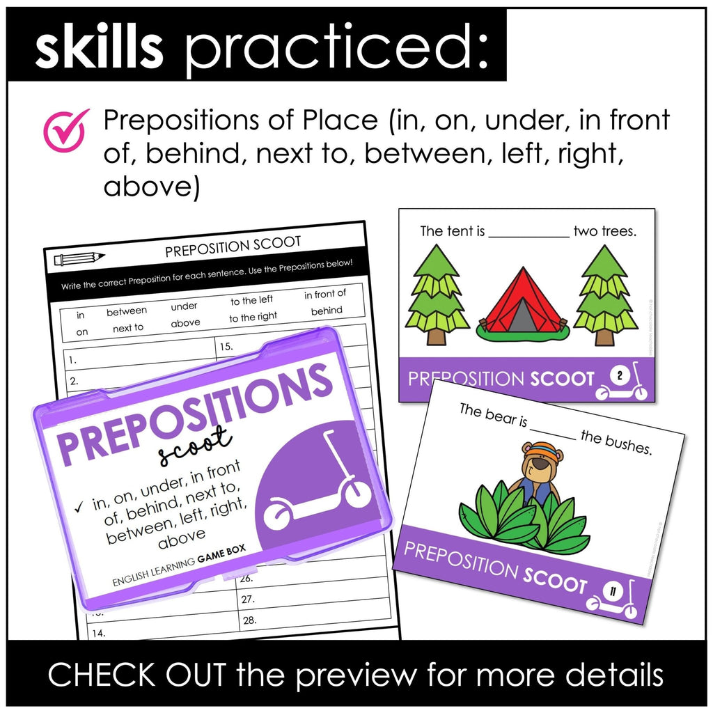 Inbetween Preposition Prepositions of Place SCOOT - in, on, under, in front of – Hot ...