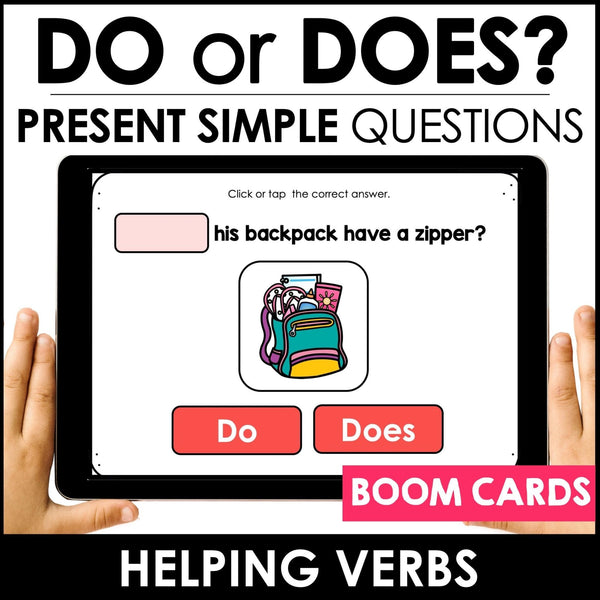 Present Simple | Helping Verb Do or Does? Choose the auxiliary Boom Cards - Hot Chocolate Teachables