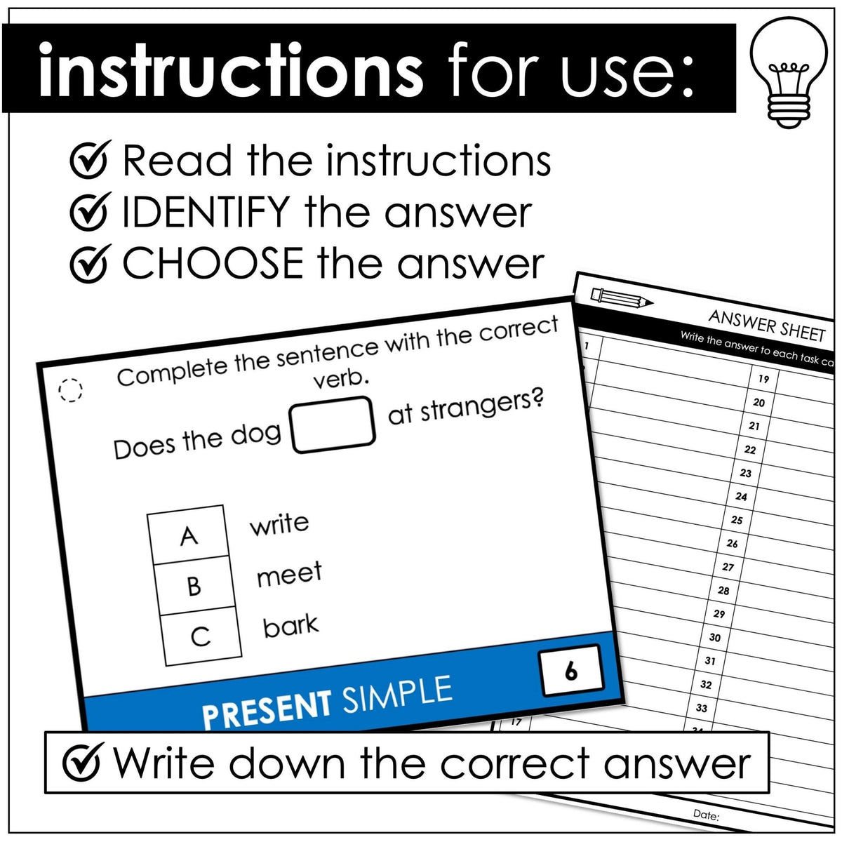 Verb Choice Task Cards - Context-based Sentence Practice