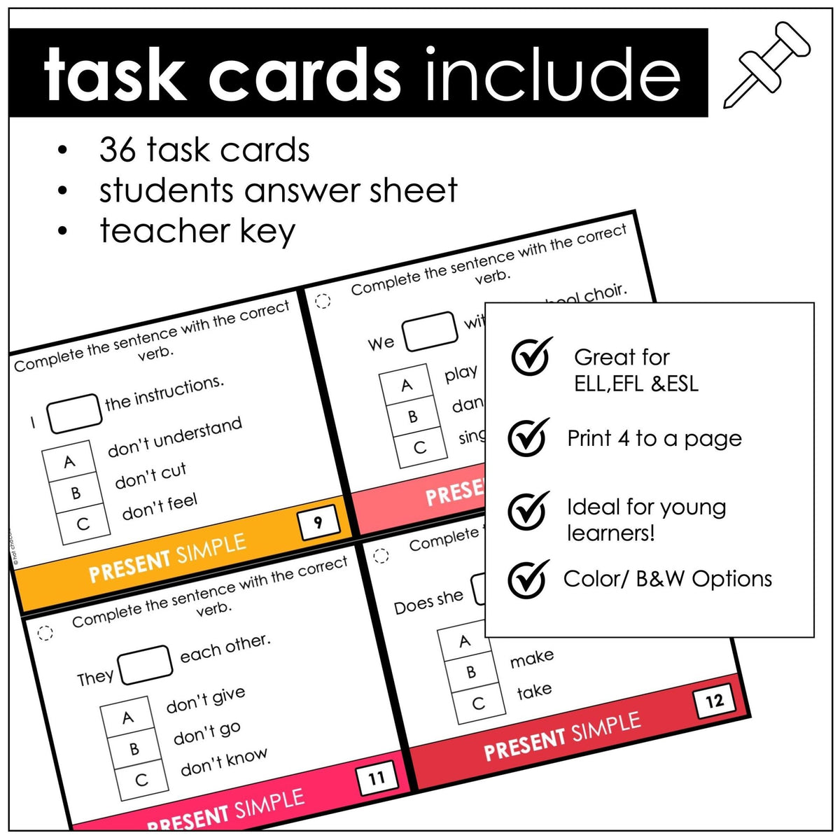 Verb Choice Task Cards - Context-based Sentence Practice