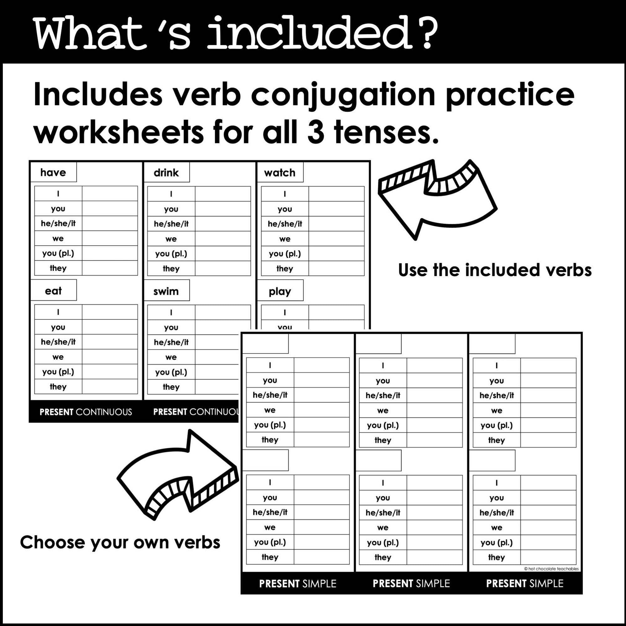 Present Tense Verb Conjugation Worksheets Reference Sheets Hot